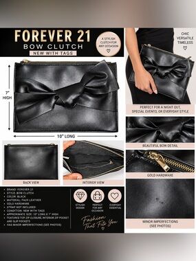 FOREVER 21 FAUX LEATHER BOW CLUTCH – BLACK (NEW WITH TAGS) A30